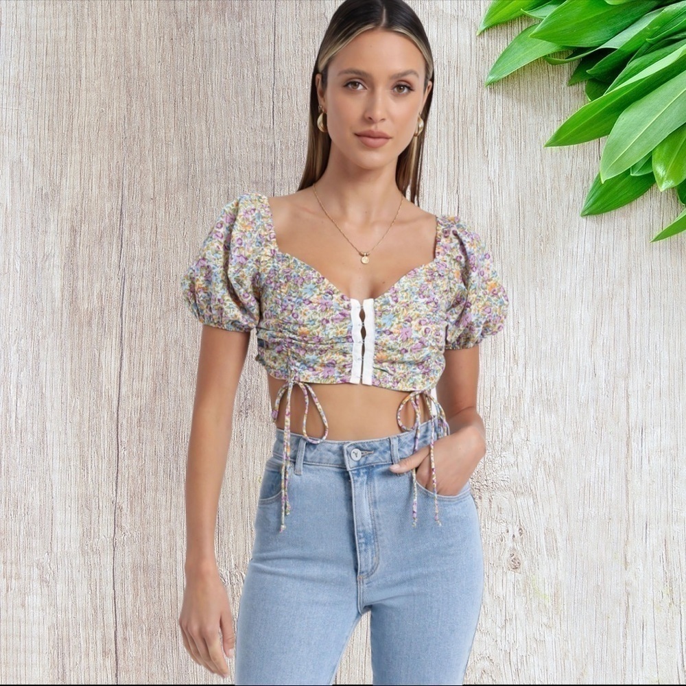 Showpo RedBerry St Tropez Crop Top in Blue Floral